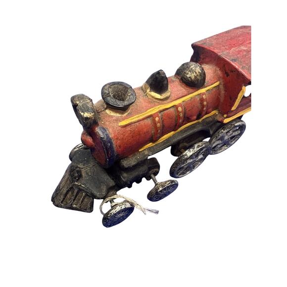 Vintage Cast Iron Locomotive Train Red Black Paint Antique Toy Train Engine - Picture 12 of 13